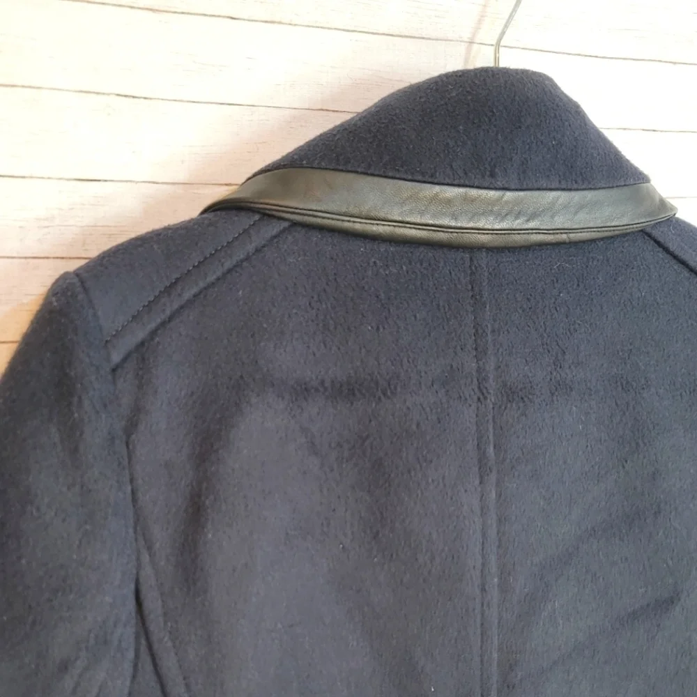 J.CREW COLLECTION NAVY WOOL & BLACK LEATHER TRIM PEACOAT, SZ 6 - Picture 8 of 14